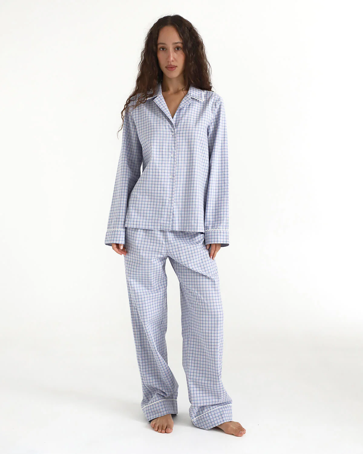 The Pajama Pant Set: French Poplin Blue Check - Image 4