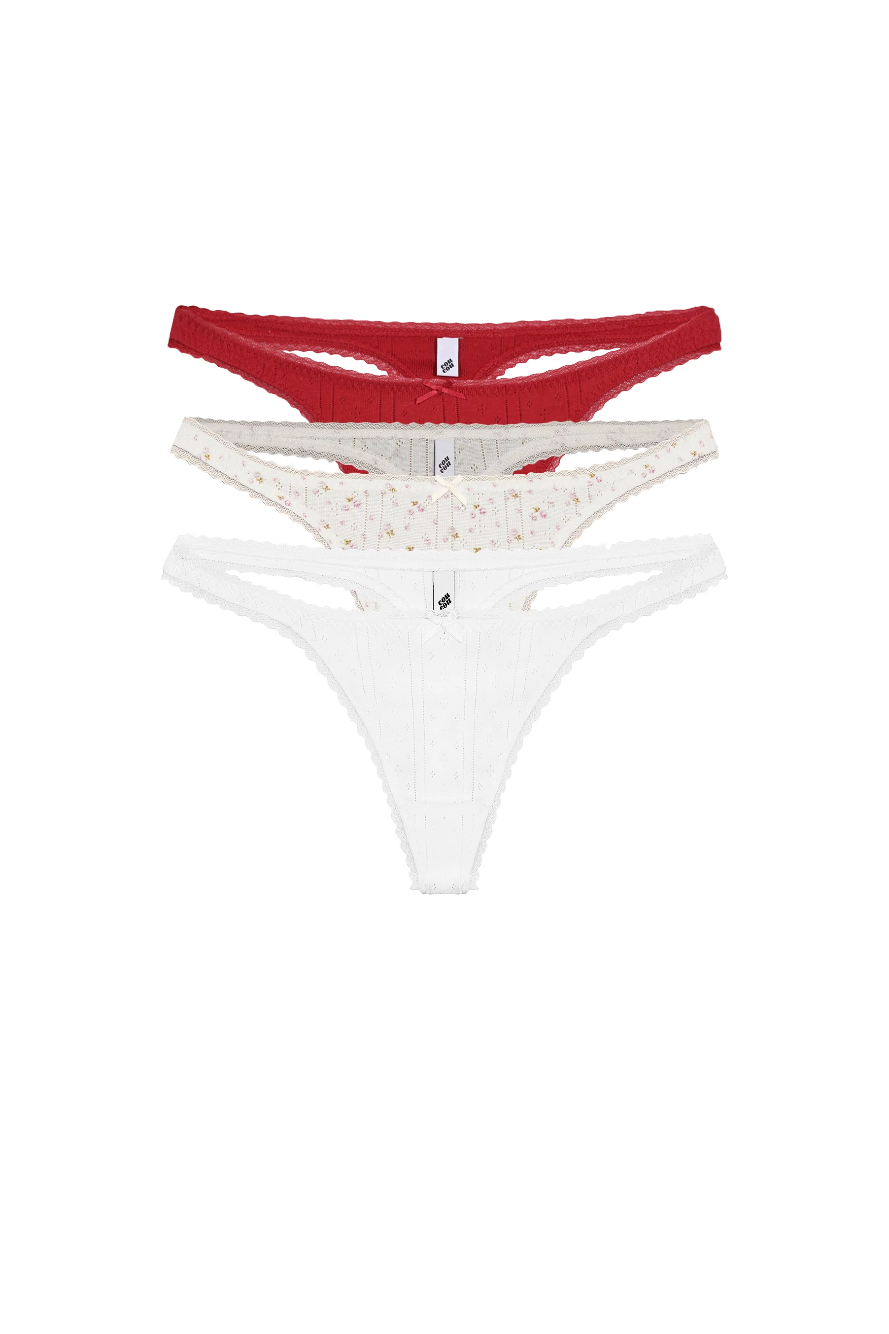The Thong 3 Pack: Cherry Red, White & English Rose - Image 3